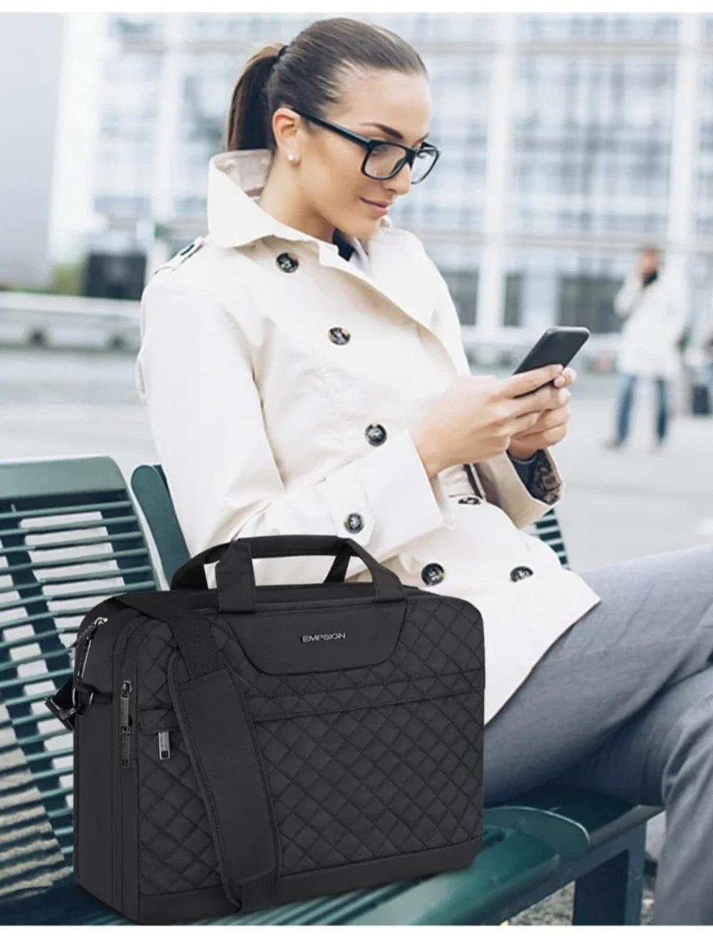 Black Quilted Laptop Bag for Men